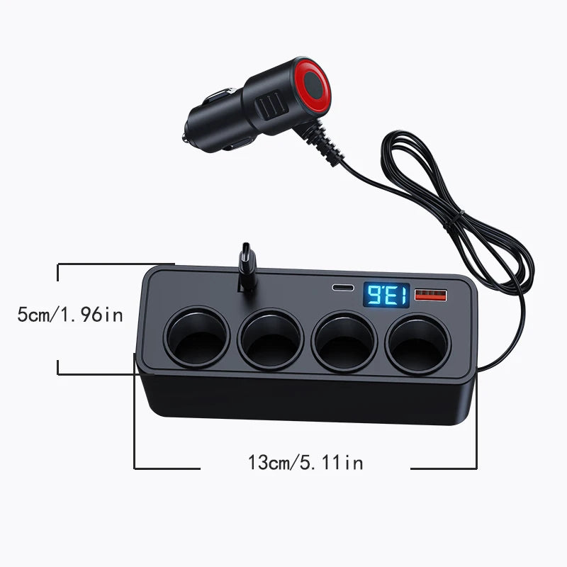 120W Car Charger – 4 Sockets & 3 USB Fast Charging Adapter Car Charger Adapter Axl