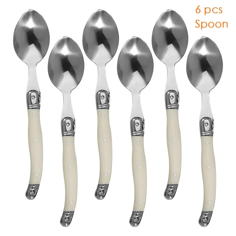 6-Piece Laguiole Stainless Steel Cutlery Set – Knives Forks Spoons Flatware Cutlery Set Axl 6pcs dinner spoon