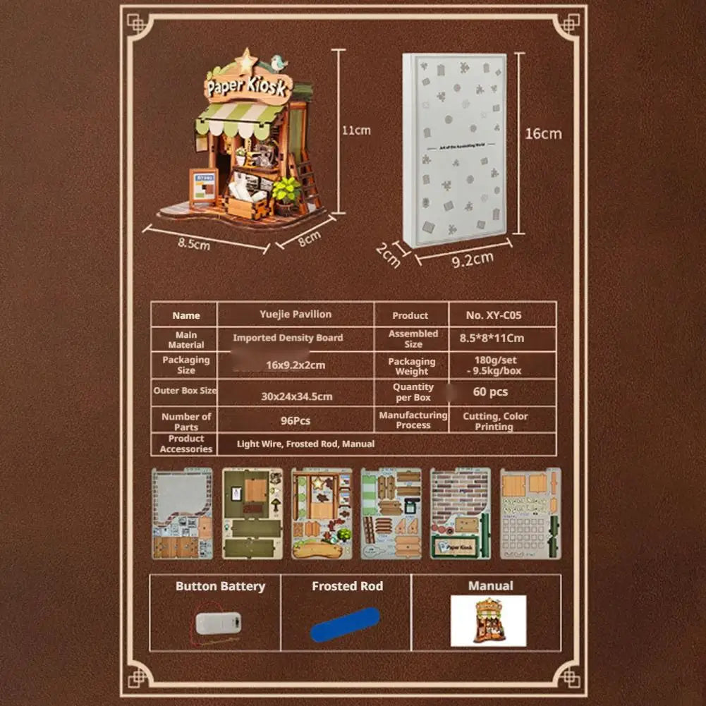 3D Wooden Miniature House Kit with LED Light – DIY Dollhouse Miniature Model Kit Axl