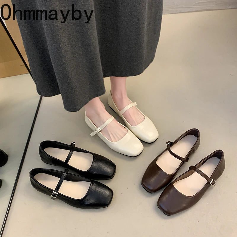 Women's Square Toe Ballet Flats – Mary Jane Buckle Shoes Ballet Flats Axl