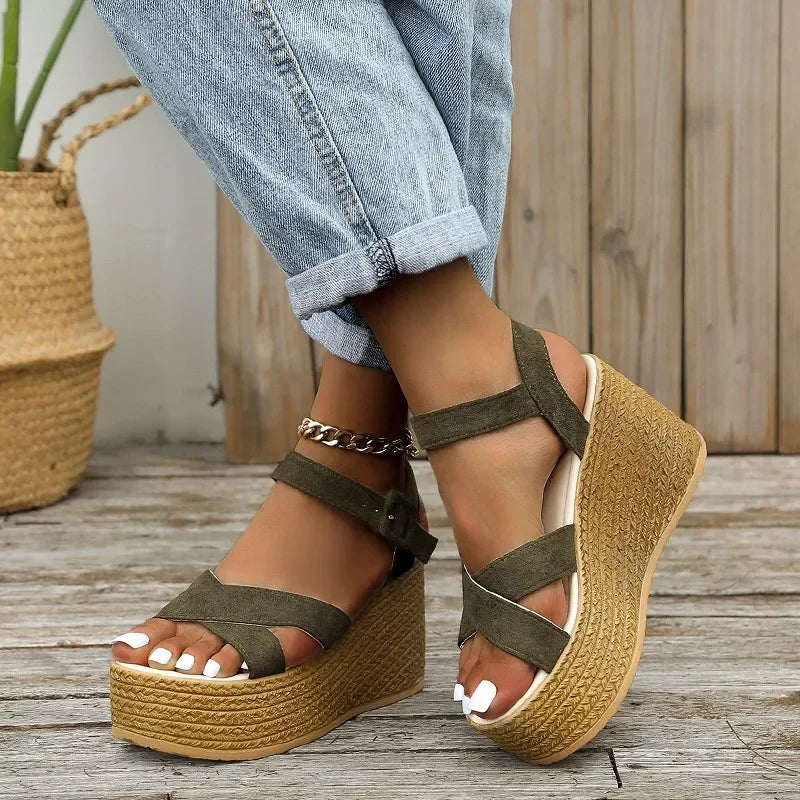 Women's Wedge Platform Sandals – Peep Toe Buckle Strap Heels Wedge Platform Sandals Axl