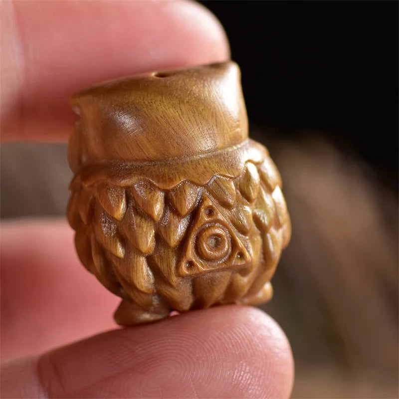 Mini Wood Carved Owl Pendant – Green Sandalwood DIY Ornament Wood Carved Ornament Axl