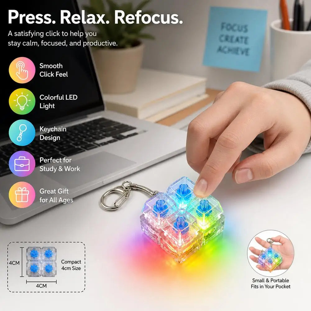 LED Keycap Fidget Keychain | Clicky Mechanical Switch Charm Fidget Keychain Axl