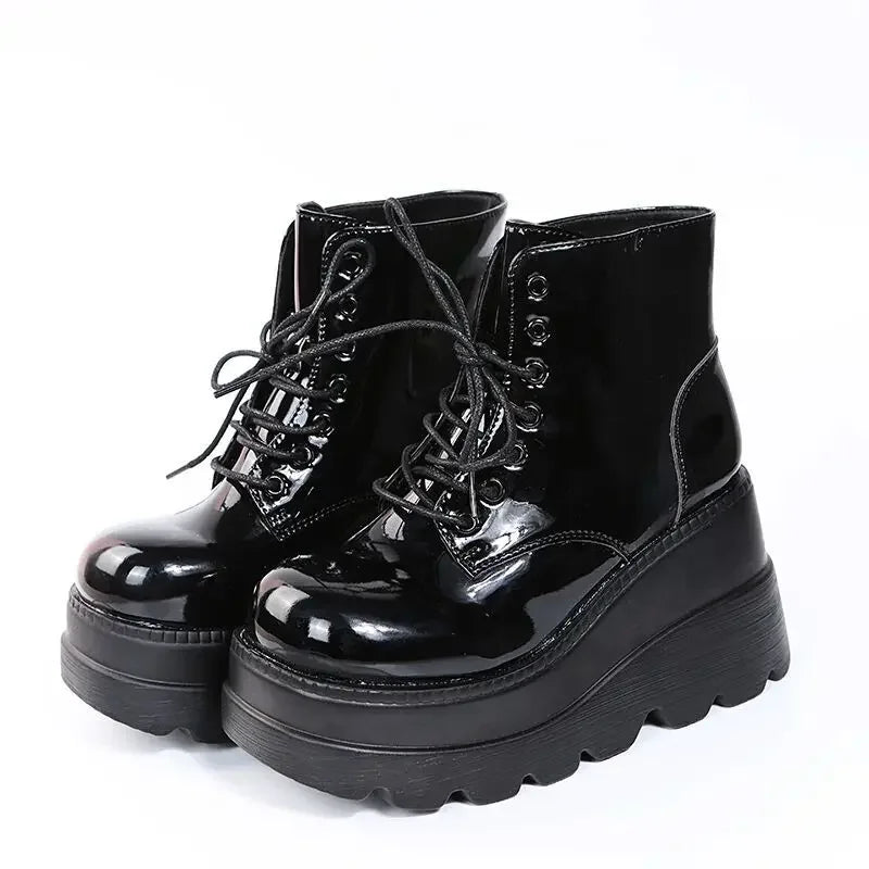 Women's Platform Ankle Boots – Lace-Up Thick Sole Block Heel Platform Ankle Boots Axl