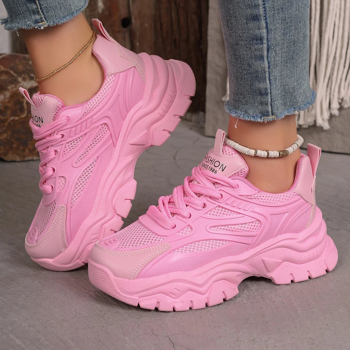 Women's Chunky Platform Sneakers – Lightweight Fashion Tennis Shoes Platform Sneakers Axl Pink 41