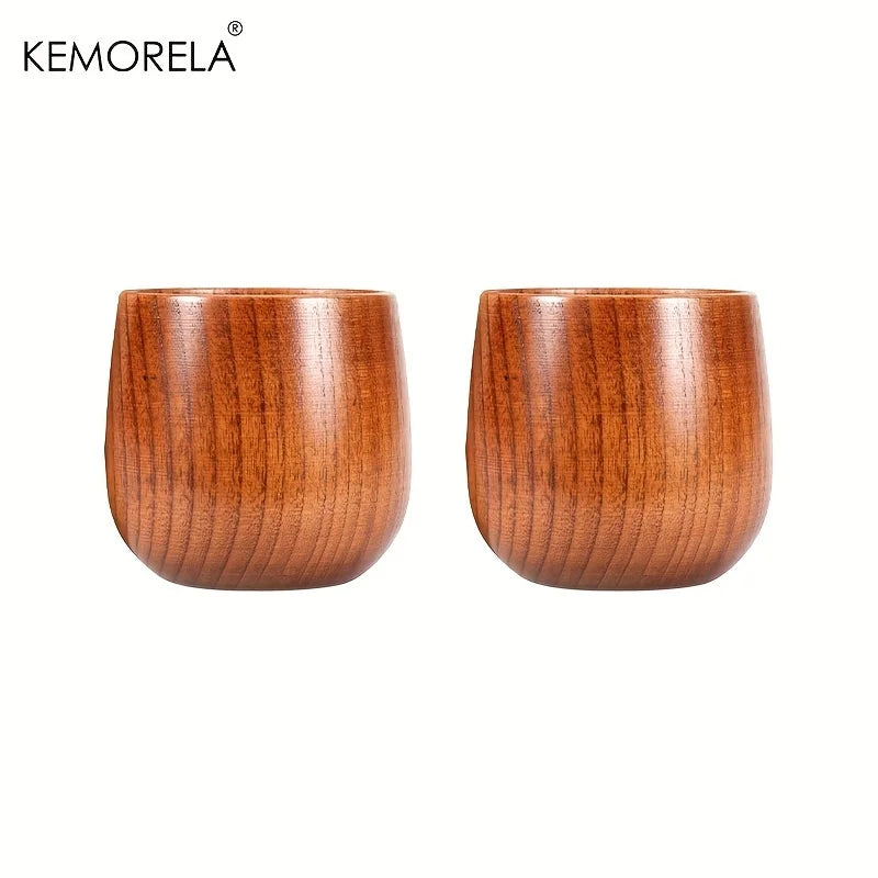 KEMORELA Handmade Jujube Wood Big Belly Cup | Tea & Coffee Wooden Drinkware Cup Axl 2pcs <200ml