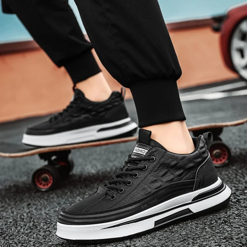 YBQJOO Men's Black Platform Sneakers – Casual Lace-Up Platform Sneakers Axl
