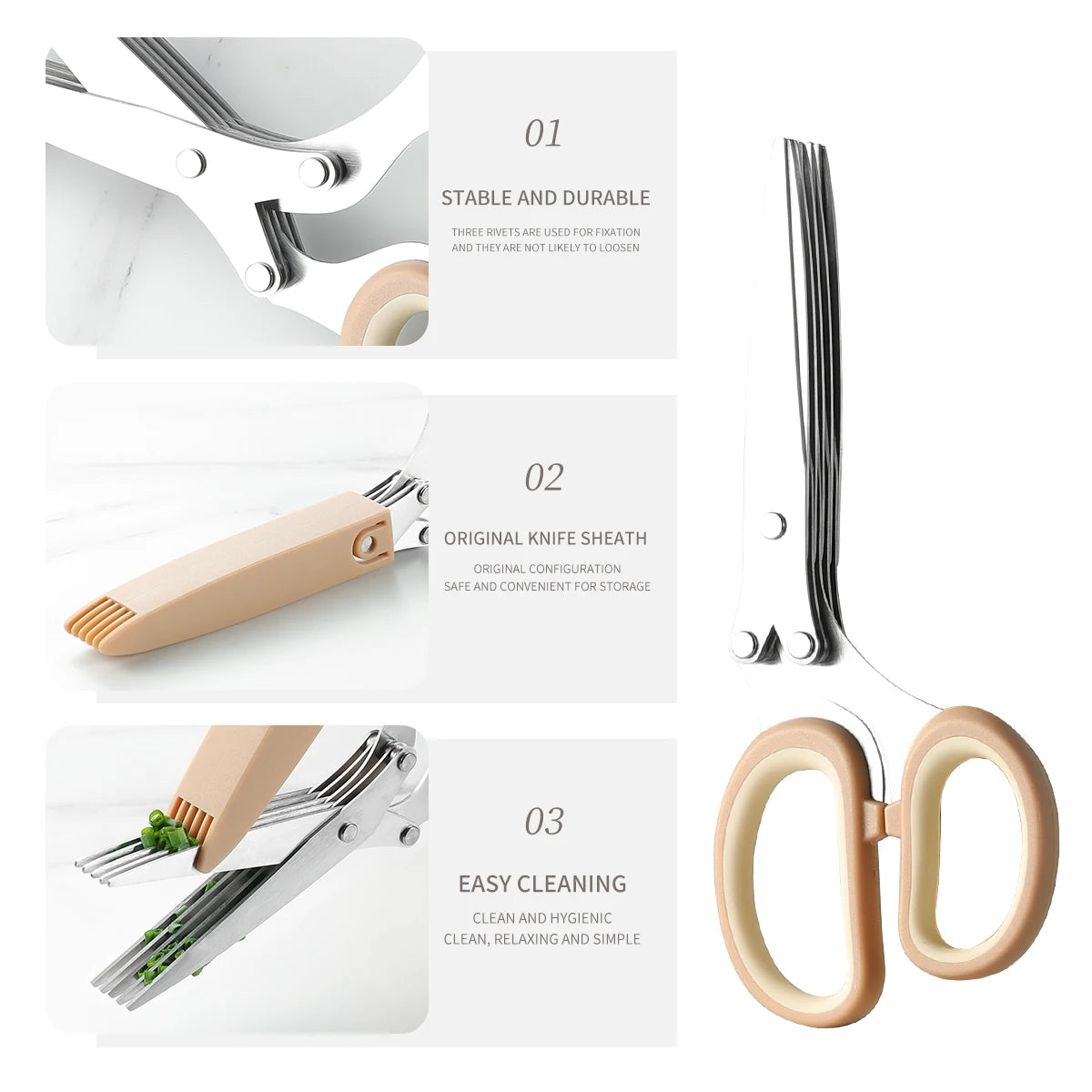 5-Layer Stainless Steel Kitchen Scissors with Lid | Herb Cutter Kitchen Scissors Axl 1pcs 1 M