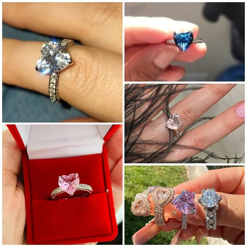 Huitan Pink Cubic Zirconia Heart Solitaire Ring for Women Solitaire Ring Axl