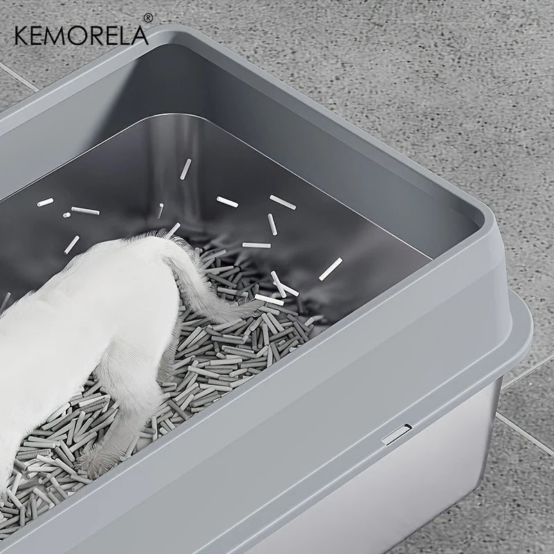 KEMORELA XL Stainless Steel Cat Litter Box with Lid & Scoop Cat Litter Box Axl