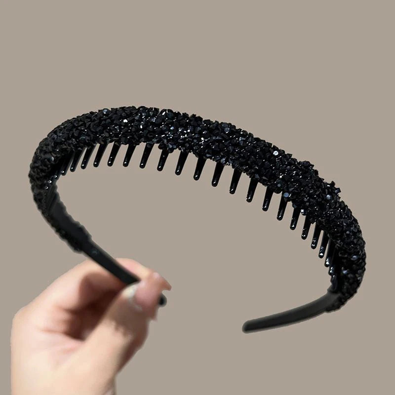 Rhinestone Non-Slip Toothed Headband – Shiny Hair Hoop Rhinestone Headband Axl Black