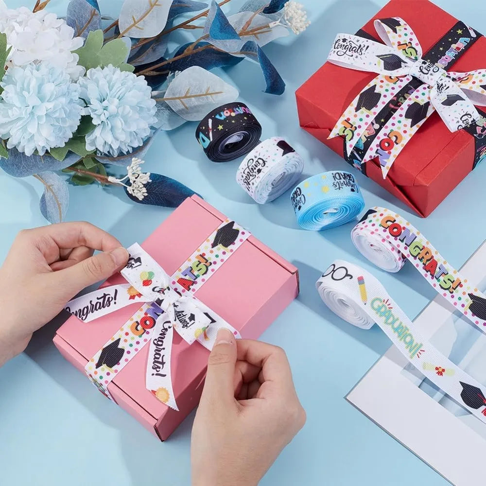 7-Pc Graduation Grosgrain Ribbon Set | 7 Styles, 35 Yards Craft Ribbon Set Axl