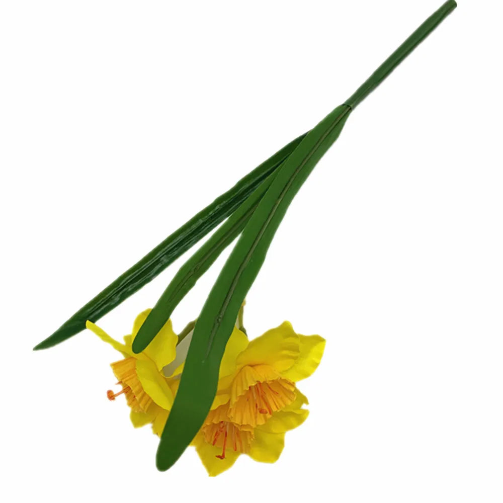Artificial Yellow Daffodil Branch – 4-Head Silk Narcissus Stem Artificial Flower Stem Axl