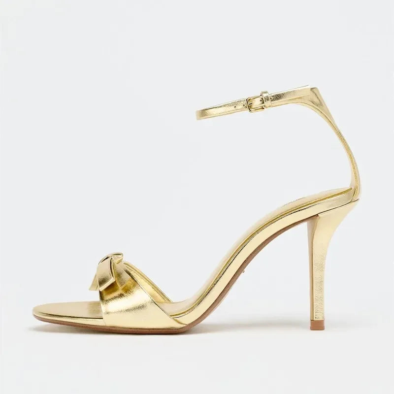 Women's Gold Bow High Heel Sandals – Ankle Strap Stiletto High Heel Sandals Axl