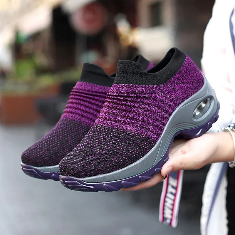 Women's Platform Knit Sneakers – Breathable Walking Shoes Platform Knit Sneakers Axl Purple 38