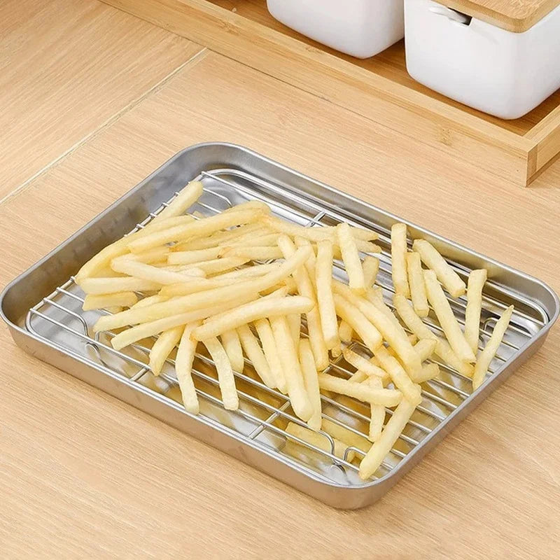 Stainless Steel Baking Tray & Wire Rack Set | Oven Roasting Pan Baking Tray & Rack Set Axl