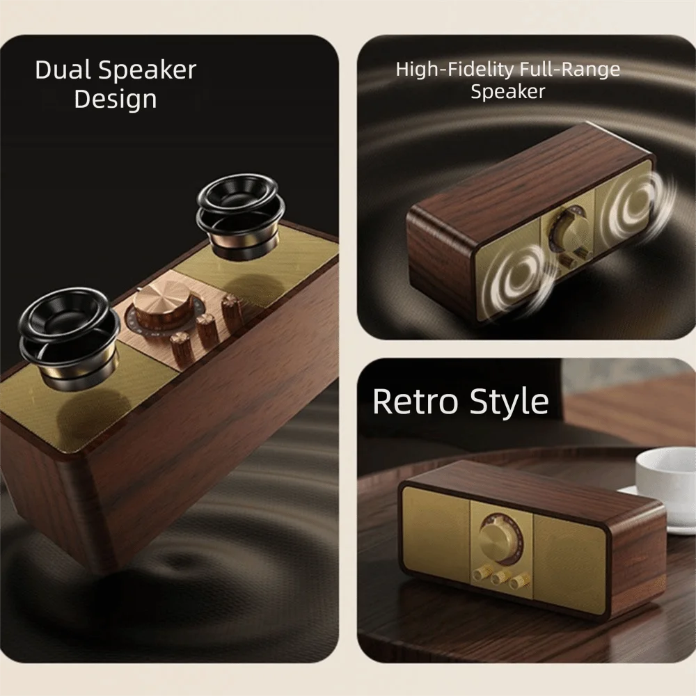 Retro Bluetooth 5.0 Speaker FM Radio Vintage Wood Design Retro Bluetooth Speaker Axl