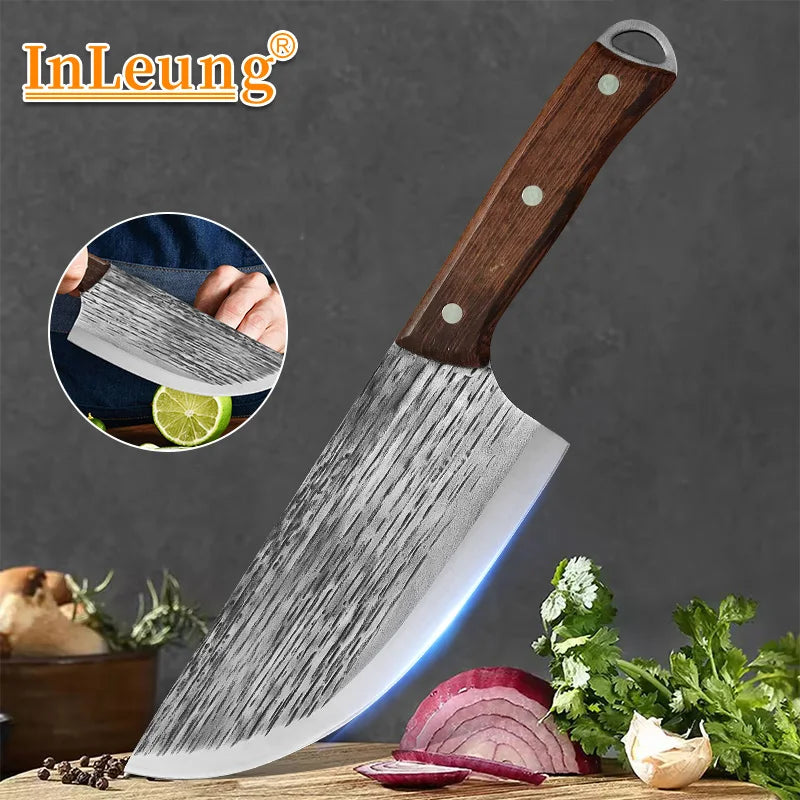 InLeung Stainless Steel Cleaver Knife – Wooden Handle Butcher Kitchen Cleaver Knife Axl