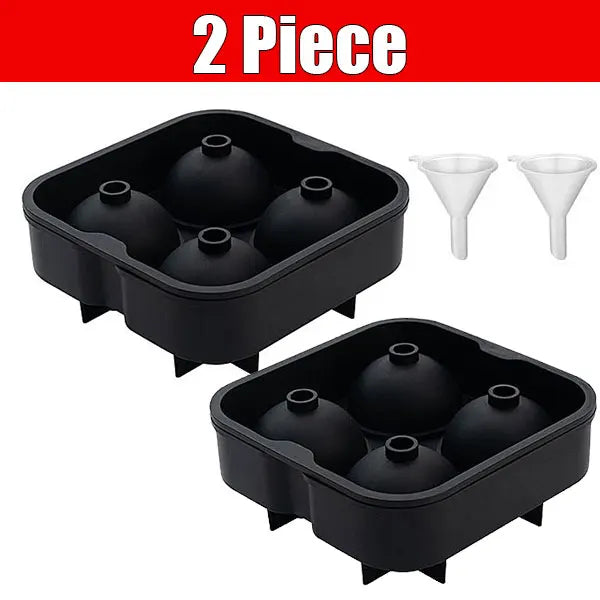 Sphere Ice Ball Mold – 8-Cavity Silicone Round Ice Cube Tray Ice Ball Mold Axl 2pcs Black-4 Holes