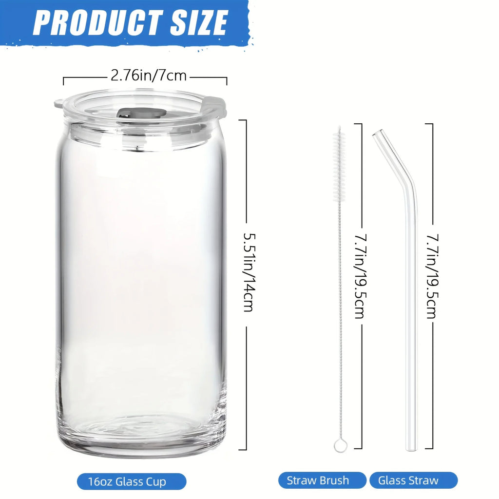 KEMORELA 470ml Glass Cup with Straw Lid | 1 or 2 Pack Glass Drinkware Set Axl