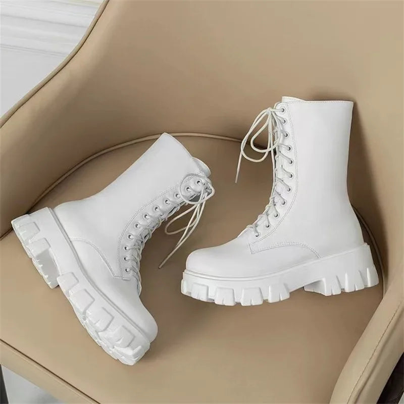 Women's Mid-Calf Lace-Up Chelsea Boots – Platform Heel Women's Chelsea Boots Axl