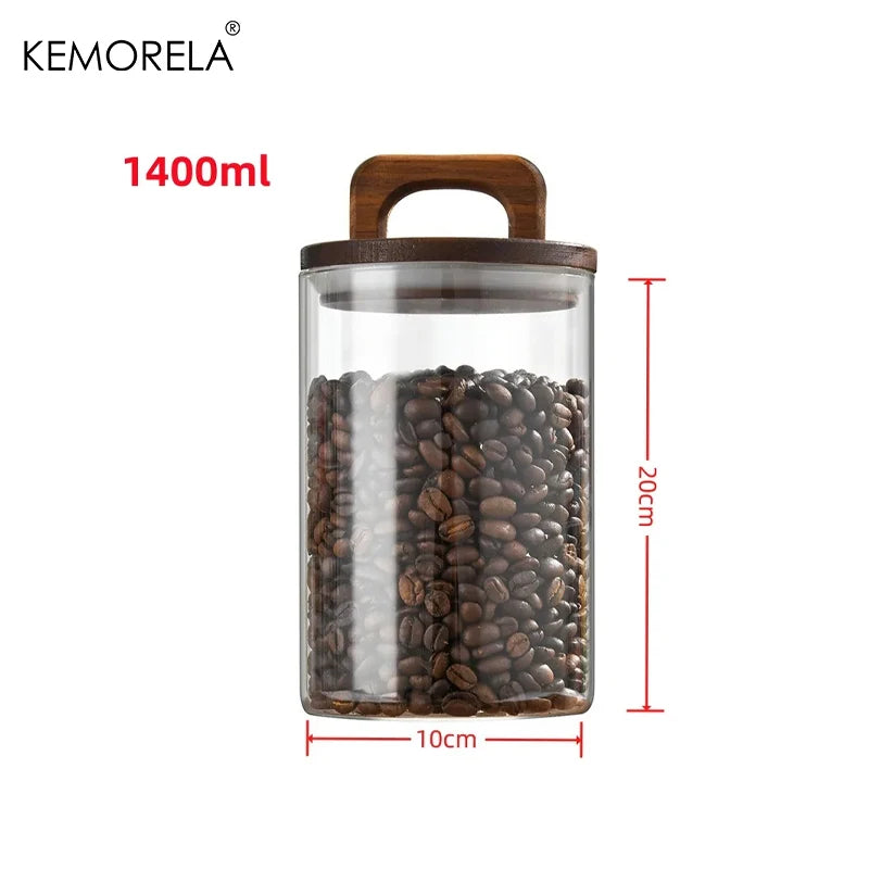Glass Jar with Wood Lid – Airtight Canister for Coffee & Tea Glass Storage Canister Axl 1400ml