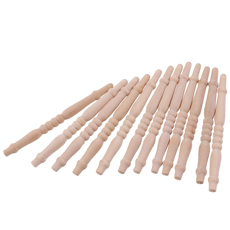12-Pack 1:12 Miniature Wood Stair Railing – Dollhouse DIY Kit Dollhouse Miniature Kit Axl