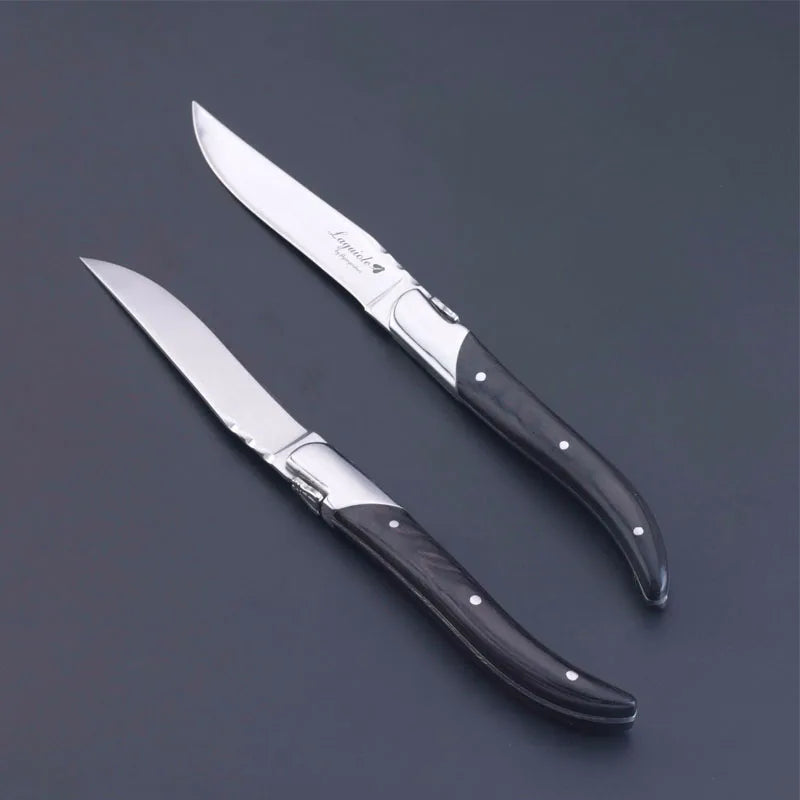 Laguiole-Style Steak Fork Set | Black Wood Handle Stainless Steel Steak Fork Set Axl