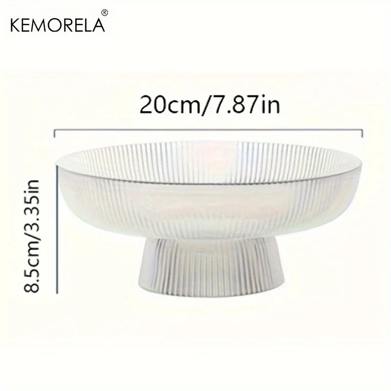 KEMORELA Glass Fruit Bowl with Feet – Striped Snack Tray Glass Fruit Bowl Axl 20CM