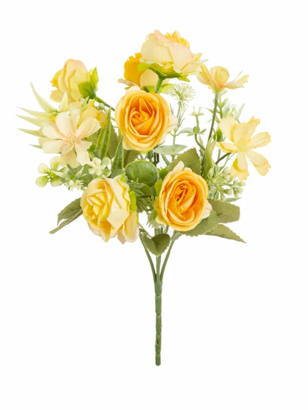 Silk Rose Artificial Flower Bouquet – Wedding & Home Decor Artificial Flower Bouquet Axl YELLOW 1 PC