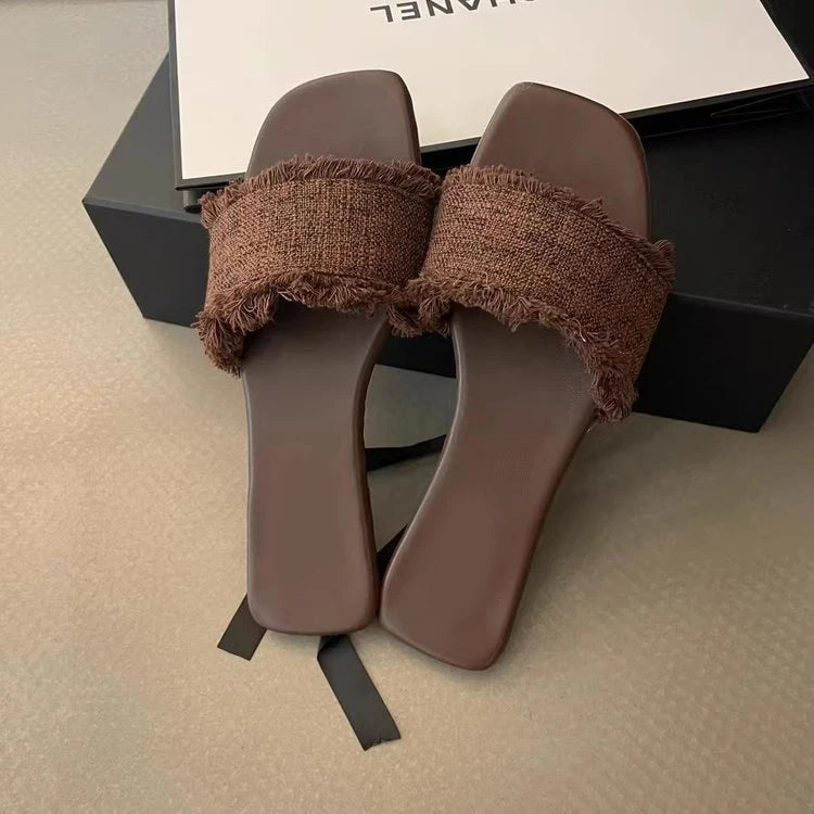 Women's Open-Toe Flat Slides – Summer Beach Slippers & Sandals Women's Flat Slides Axl coffee 38
