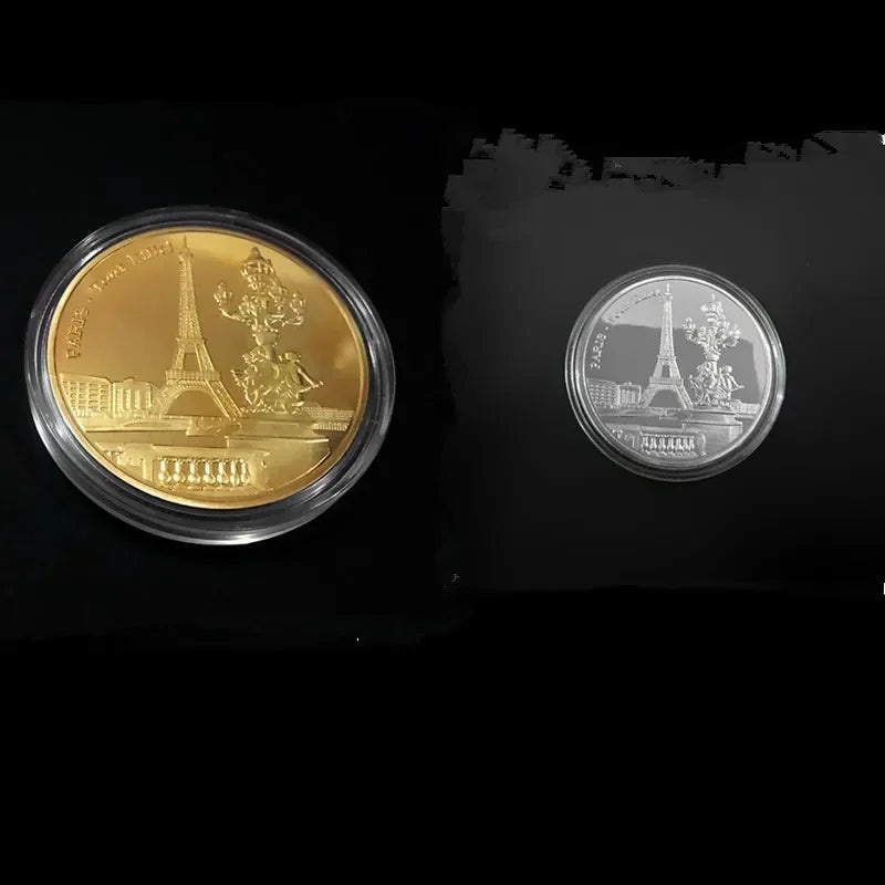 Paris Eiffel Tower Commemorative Coin | Metal Travel Keepsake Commemorative Coin Axl Mix 2PCS