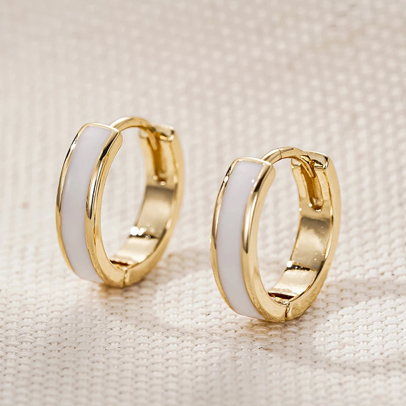 Huitan White Enamel Hoop Earrings – Women's Fashion Jewelry Hoop Earrings Axl