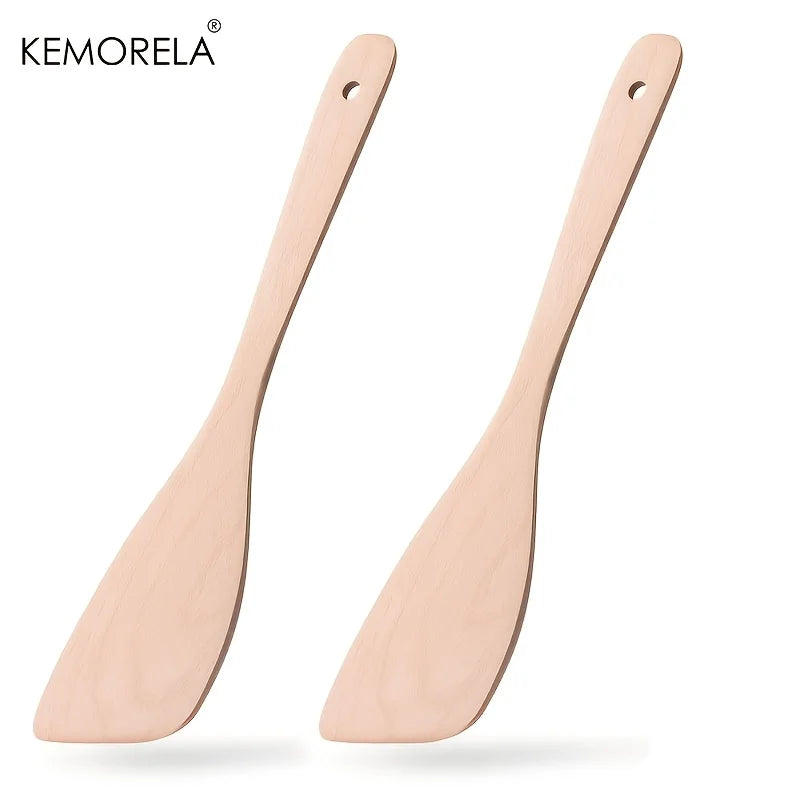 KEMORELA Wooden Non-Stick Spatula Set – Long Handle 1/2 PCS Wooden Spatula Set Axl 2PCS