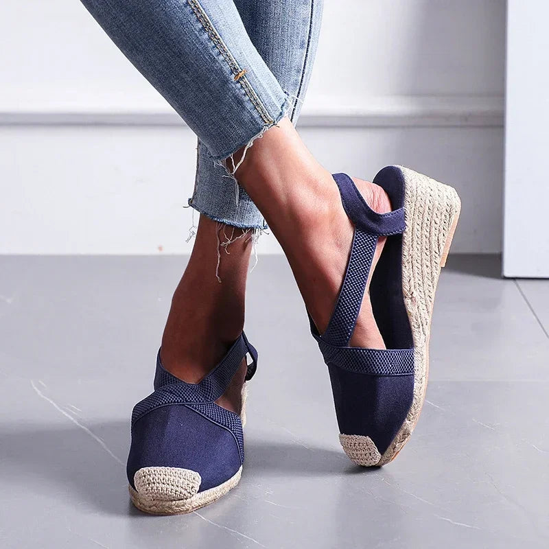 Women's Retro Straw Wedge Platform Sandals | Fisherman Style Wedge Platform Sandals Axl