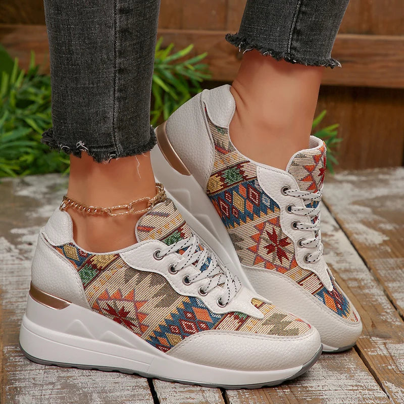 Women's Bohemian Wedge Platform Sneakers | Geometric Pattern Wedge Platform Sneakers Axl