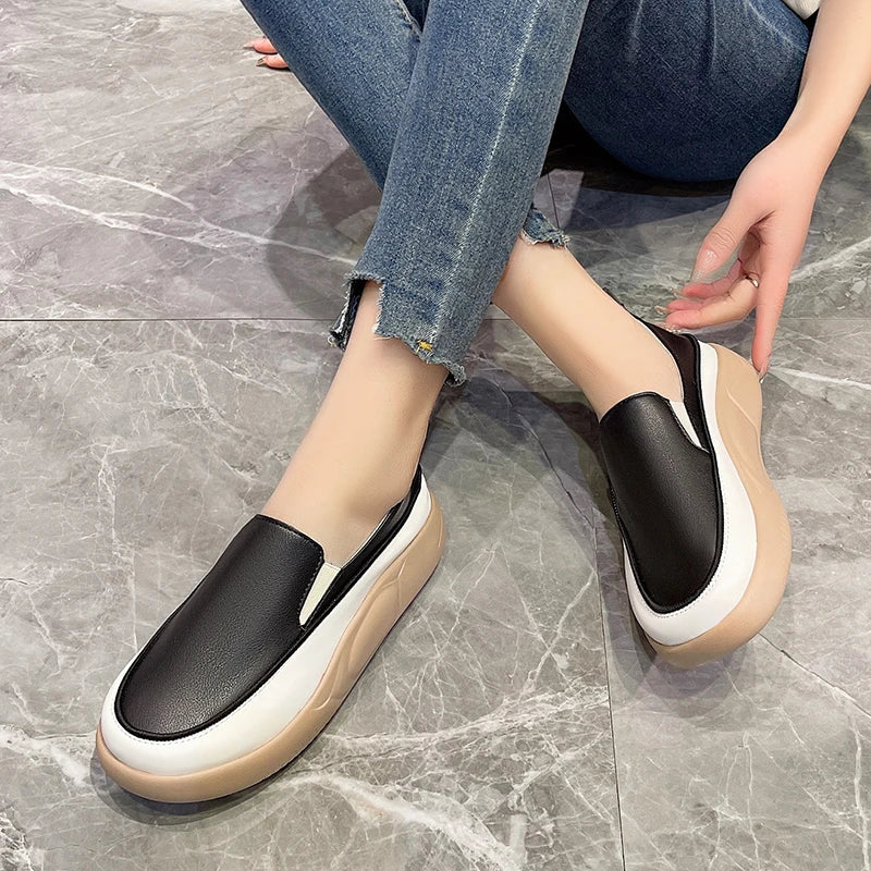 Women's Platform Slip-On Loafers – Casual Vulcanized Sneakers Platform Loafers Axl