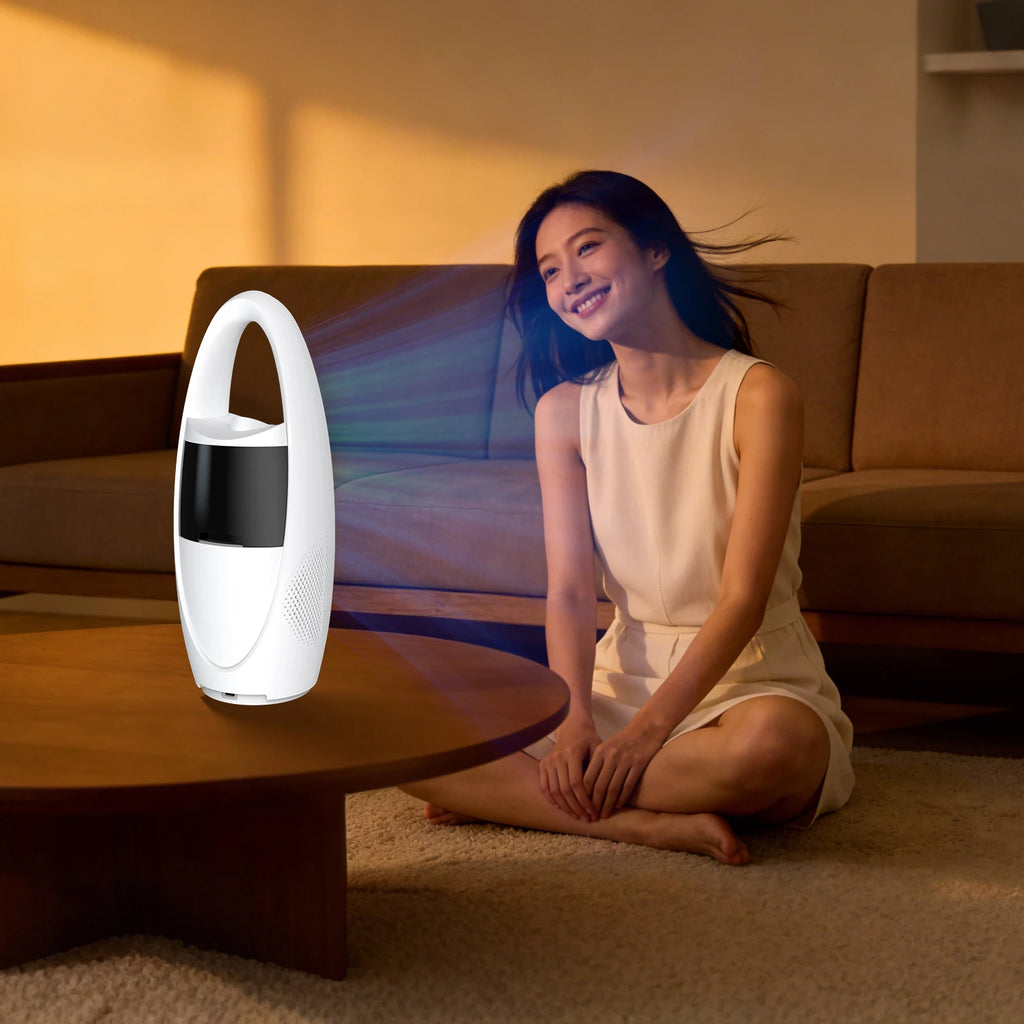 USB Bladeless Fan – 9-Speed, Mist, 9-Hr Timer & Ambient Light Bladeless Desktop Fan Axl