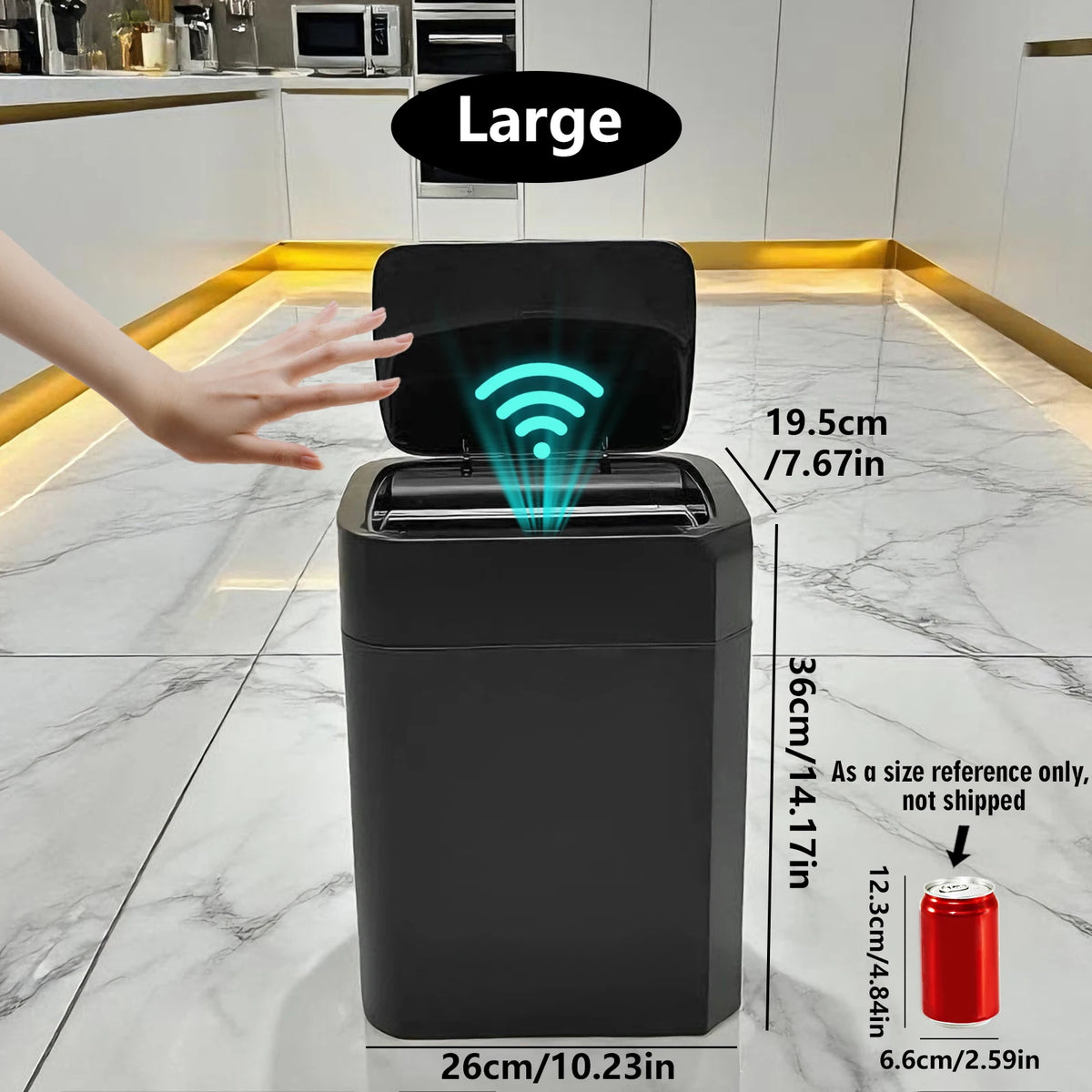 ONEKA Slim Motion Sensor Trash Can – Auto Lid, Black Motion Sensor Trash Can Axl 1pc Black Size L