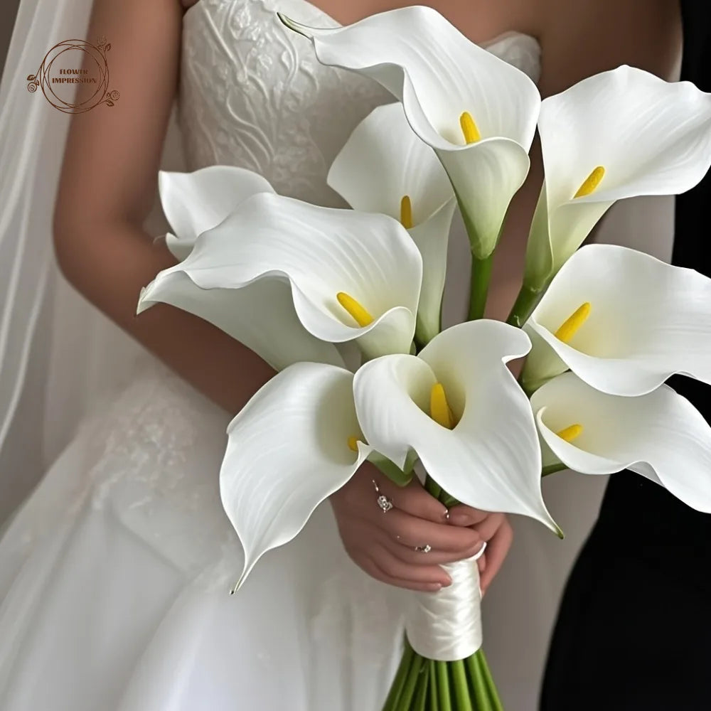 13pc PU Real Touch Artificial Calla Lily Bouquet – Wedding Decor Artificial Flower Bouquet Axl