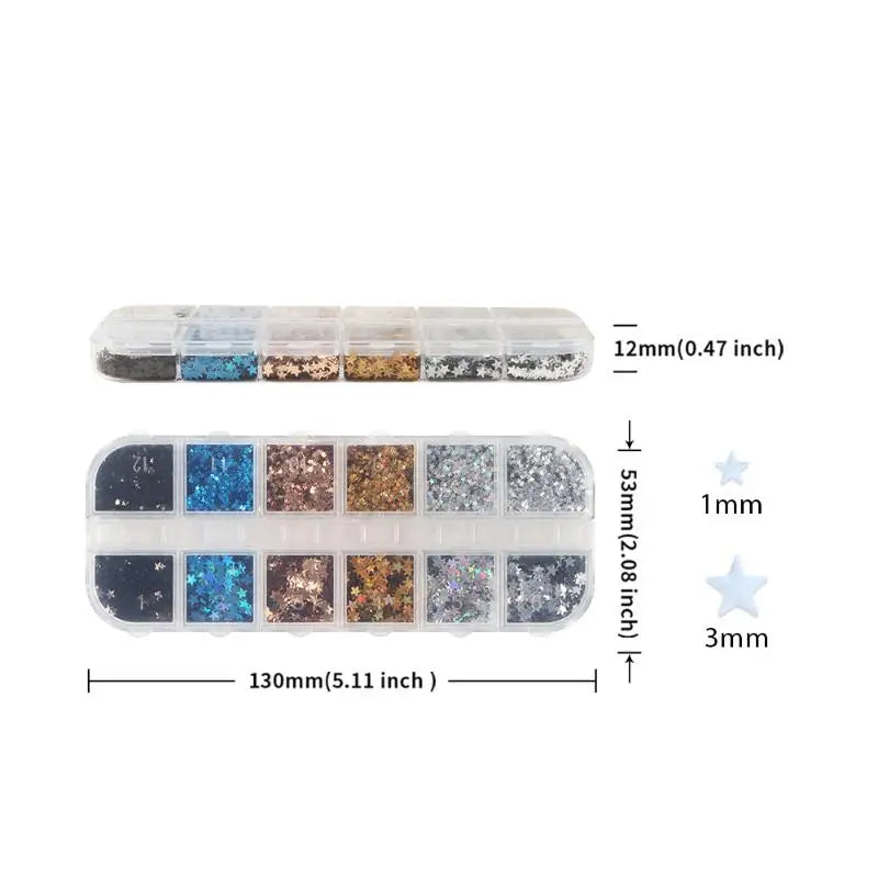 Laser Nail Glitter Set – Heart & Star 12-Color Holographic Nail Art Glitter Axl