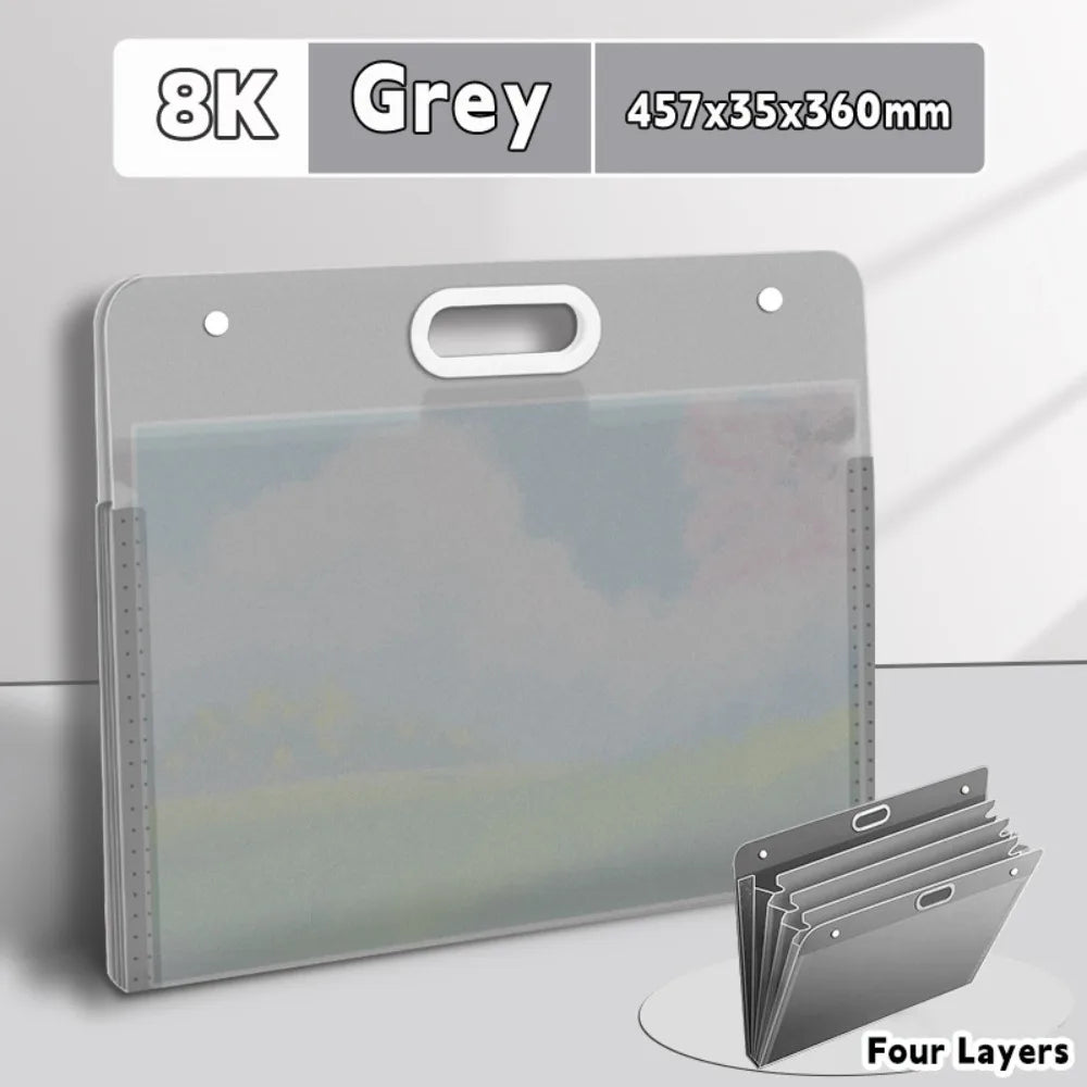 Portable 4-Layer Art Portfolio Bag – Waterproof 4K/8K/16K Organizer Art Portfolio Bag Axl Grey8K-A3-Four Layer