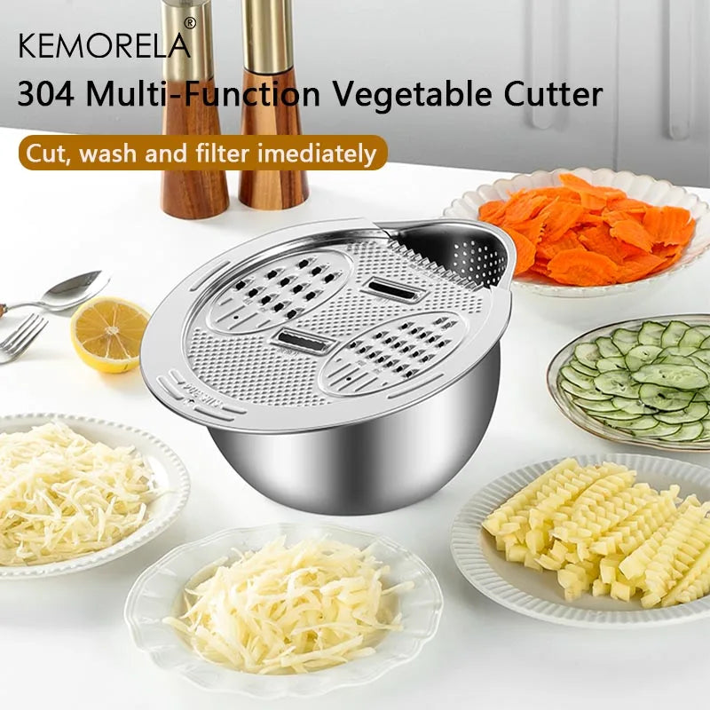 KEMORELA 2-in-1 Stainless Steel Vegetable & Rice Washing Bowl Colander Strainer Bowl Axl
