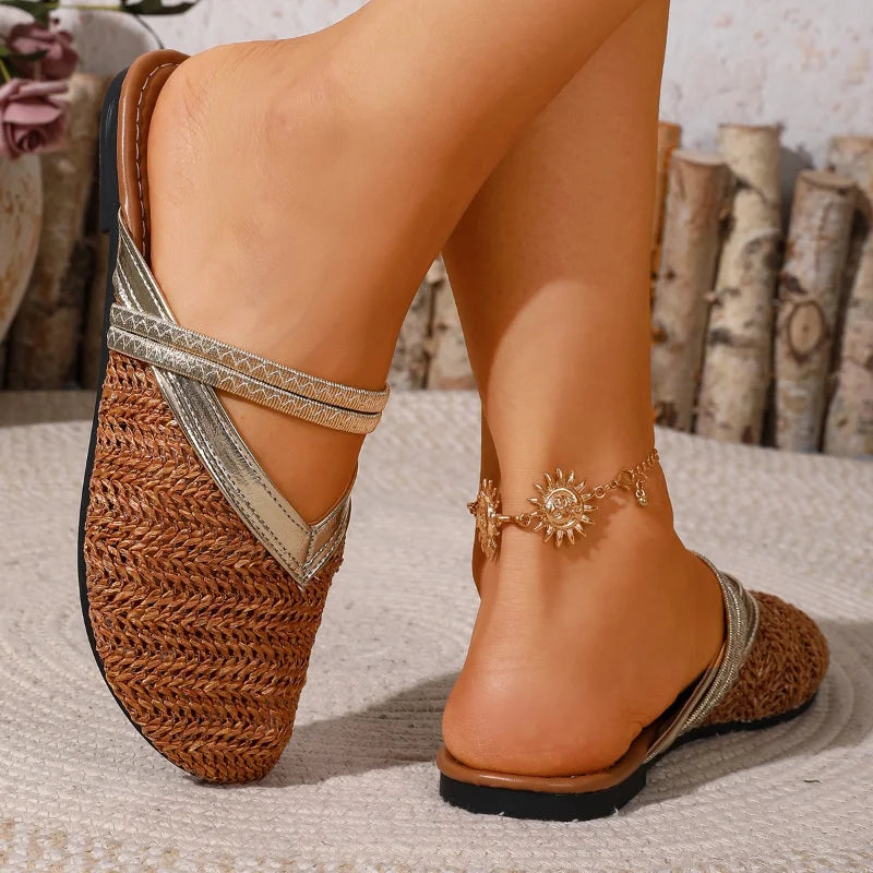Women's Linen Flat Slippers – Breathable Hemp Beach Sandals Women's Flat Slippers Axl