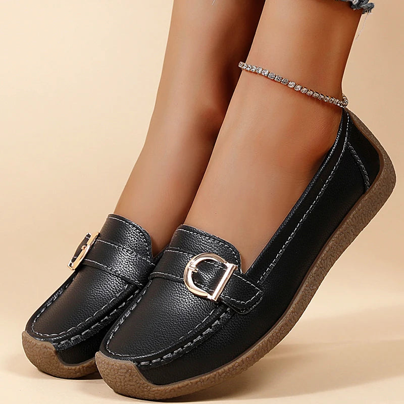 HAJINK Women's Slip-On Leather Loafers – Elegant Flat Shoes Women's Flat Loafers Axl