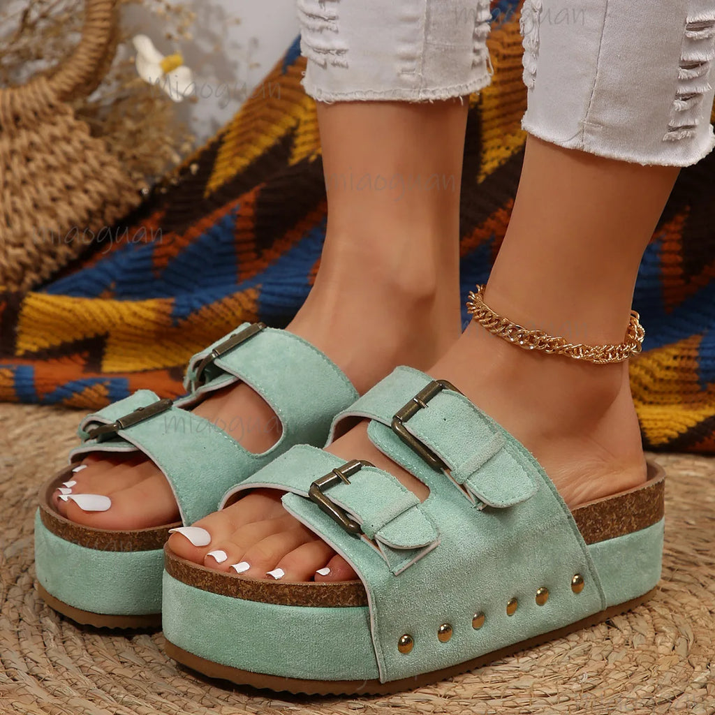 Women's Bohemian Platform Slide Sandals – Open Toe Summer Platform Slide Sandals Axl