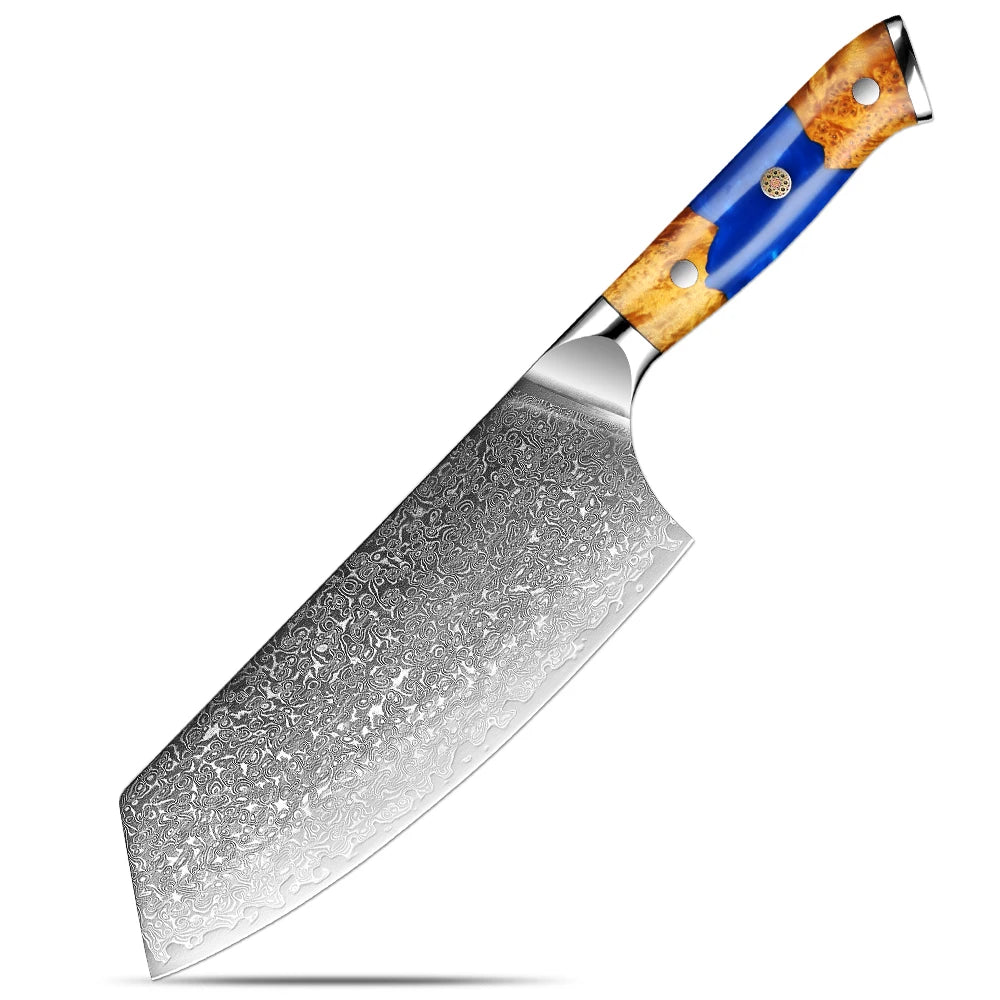 Japanese Damascus Steel Meat Cleaver Knife – 7.5" Blade Damascus Cleaver Knife Axl Cleaver Knife