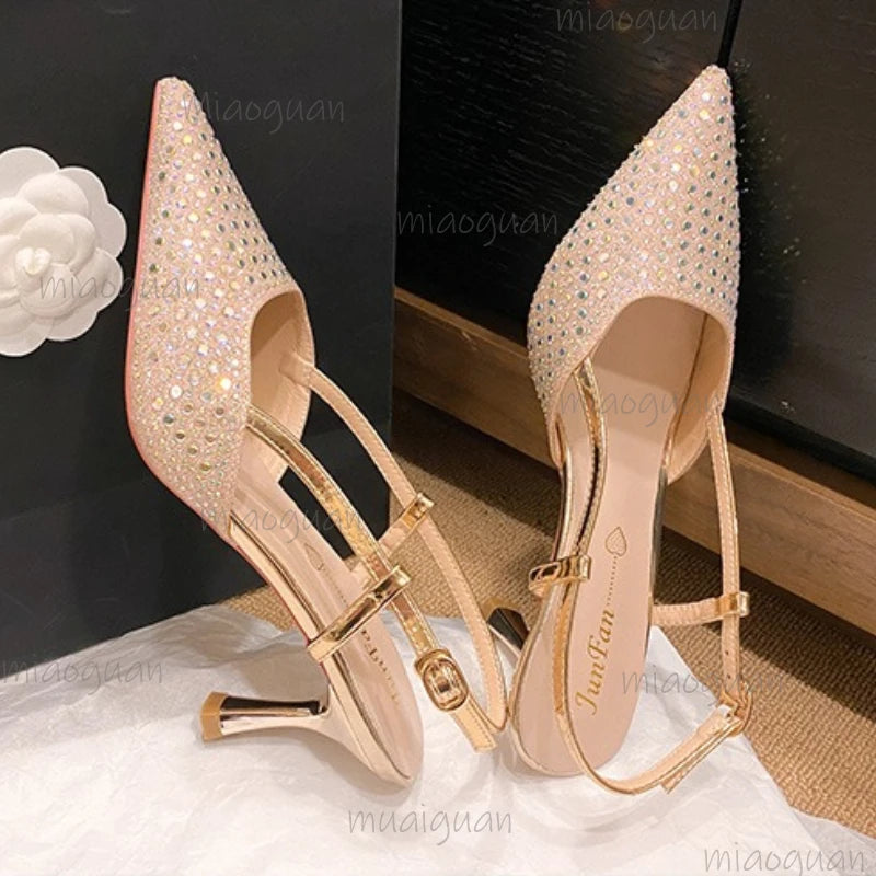 Rhinestone Mesh Slingback High Heels – Women's Party Sandals High Heel Sandals Axl