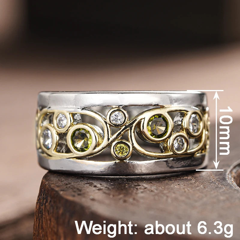 Huitan Two-Tone Hollow Cubic Zirconia Ring for Women Fashion Ring Axl