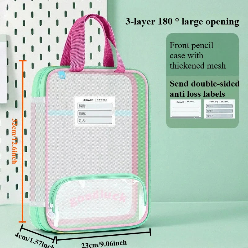 Color Block 3-Layer School Tutoring Bag with Pencil Pouch School Tutoring Bag Axl
